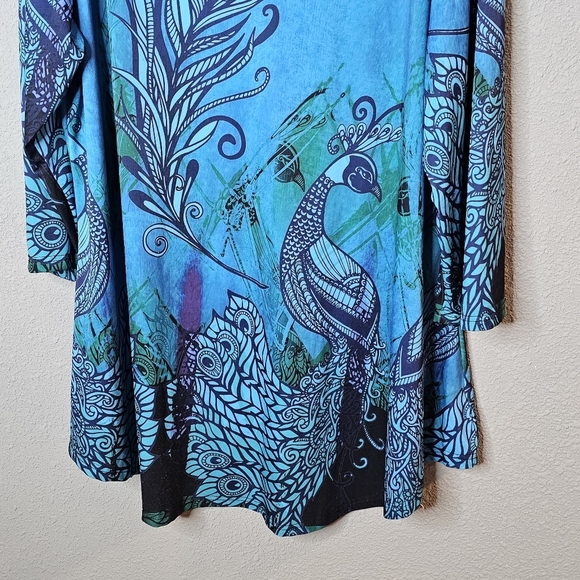 Lily by Firmiana Dress Tunic Top Womens Plus 4XL Blue Peacock Vibrant Blue Bird - Picture 4 of 12